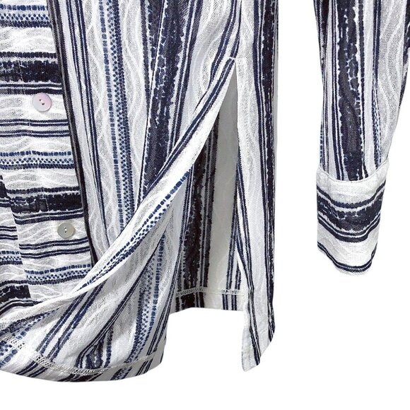 Chico's Travelers Collection Blue White Striped Button Semi-Sheer Shirt 1 - Picture 10 of 11